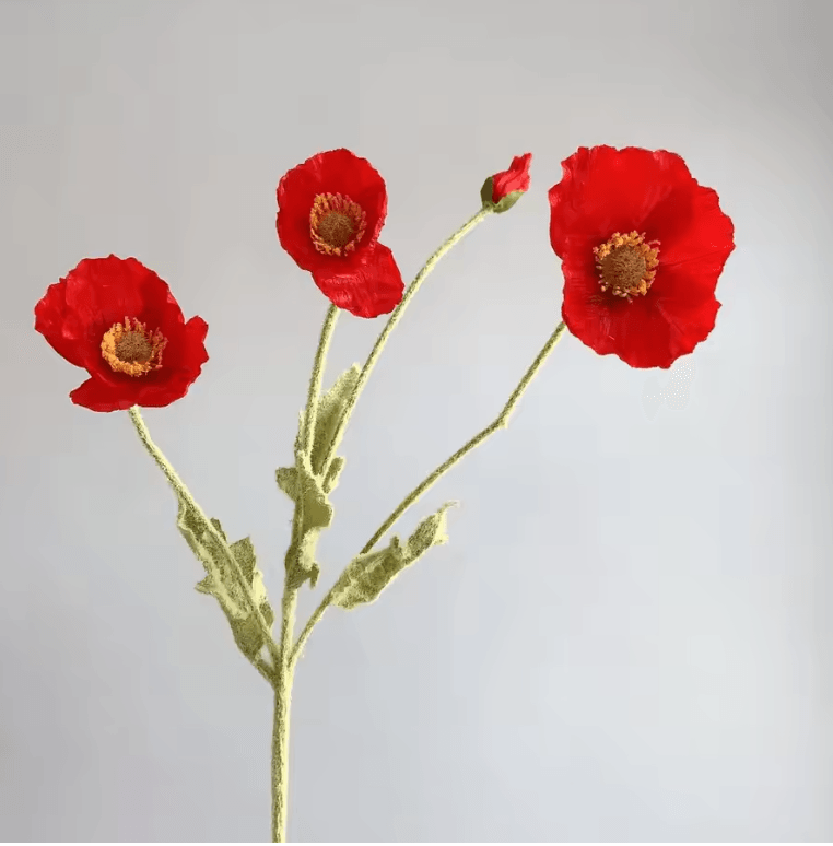 Elegant 4Head Faux Poppy Bouquet  Realistic Silk Artificial Flowers For Home  Event Decor 16