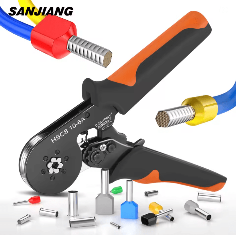 Hexagonal Self-Adjustable Ratchet Ferrule Crimping Tool Kit 23-7AWG 0.25-10mm Crimper Kit with Ferrule Sleeves Wire Ter