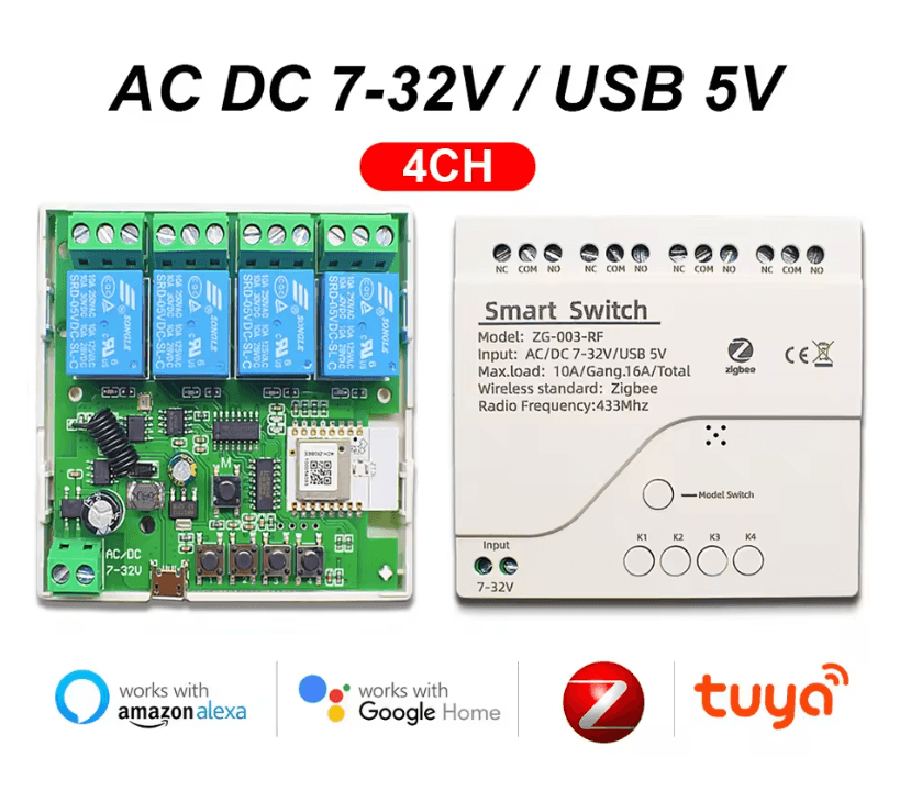 Tuya Zigbee 4Channel Smart Relay Module  Dry Contact DIN Rail MultiVoltage 5