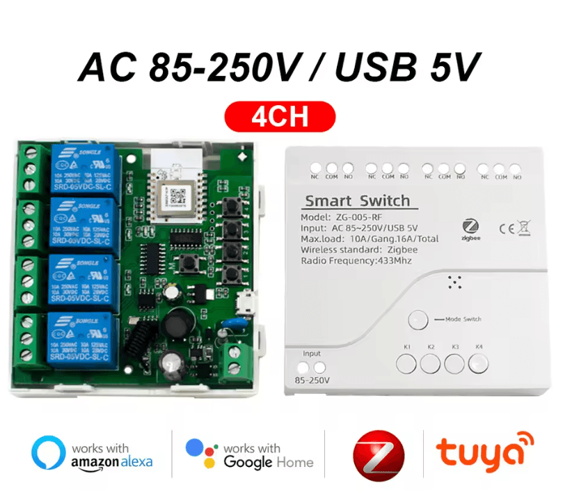 Tuya Zigbee 4Channel Smart Relay Module  Dry Contact DIN Rail MultiVoltage 6