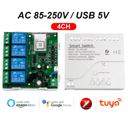 Tuya Zigbee 4Channel Smart Relay Module  Dry Contact DIN Rail MultiVoltage 6
