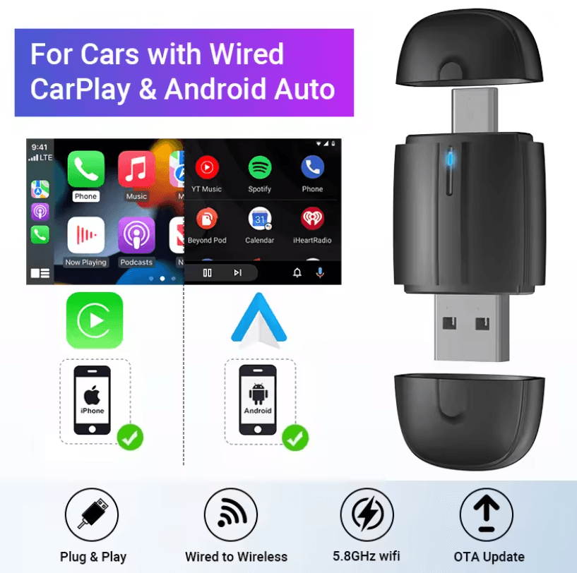 Mini Wireless Carplay Android Auto Adapter  Plug And Play 2 In 1 USB Dongle 2
