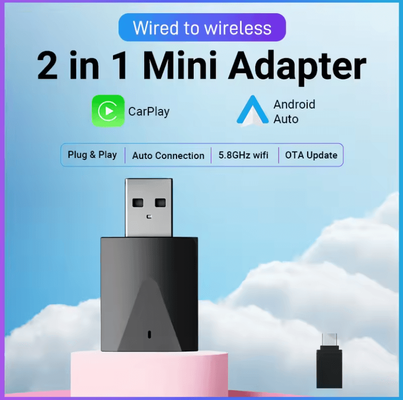 Mini Wireless Carplay Android Auto Adapter  Plug And Play 2 In 1 USB Dongle 5