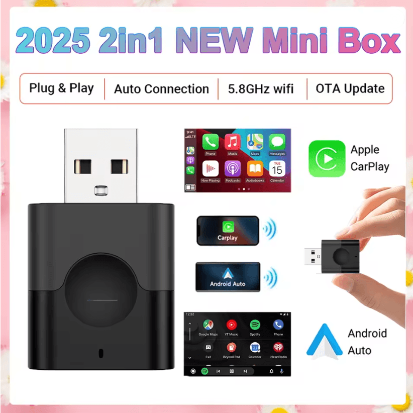 Mini Wireless Carplay Android Auto Adapter  Plug And Play 2 In 1 USB Dongle 6