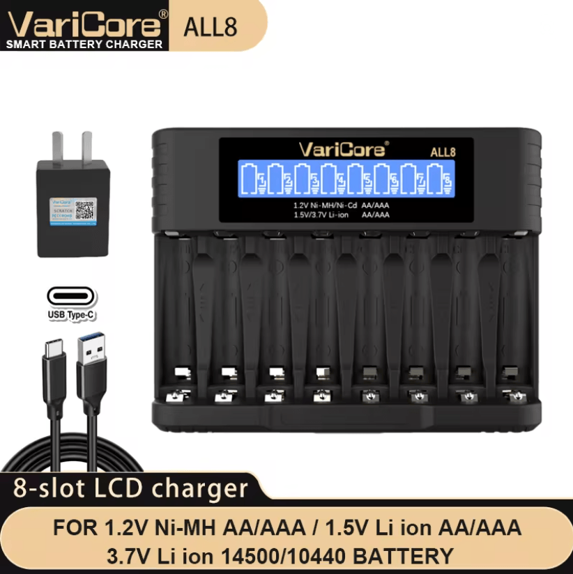 VariCore LCD Fast AA AAA Battery Charger  8 Slot Universal Rechargeable Battery Charger 9