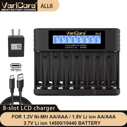 VariCore LCD Fast AA AAA Battery Charger  8 Slot Universal Rechargeable Battery Charger 9