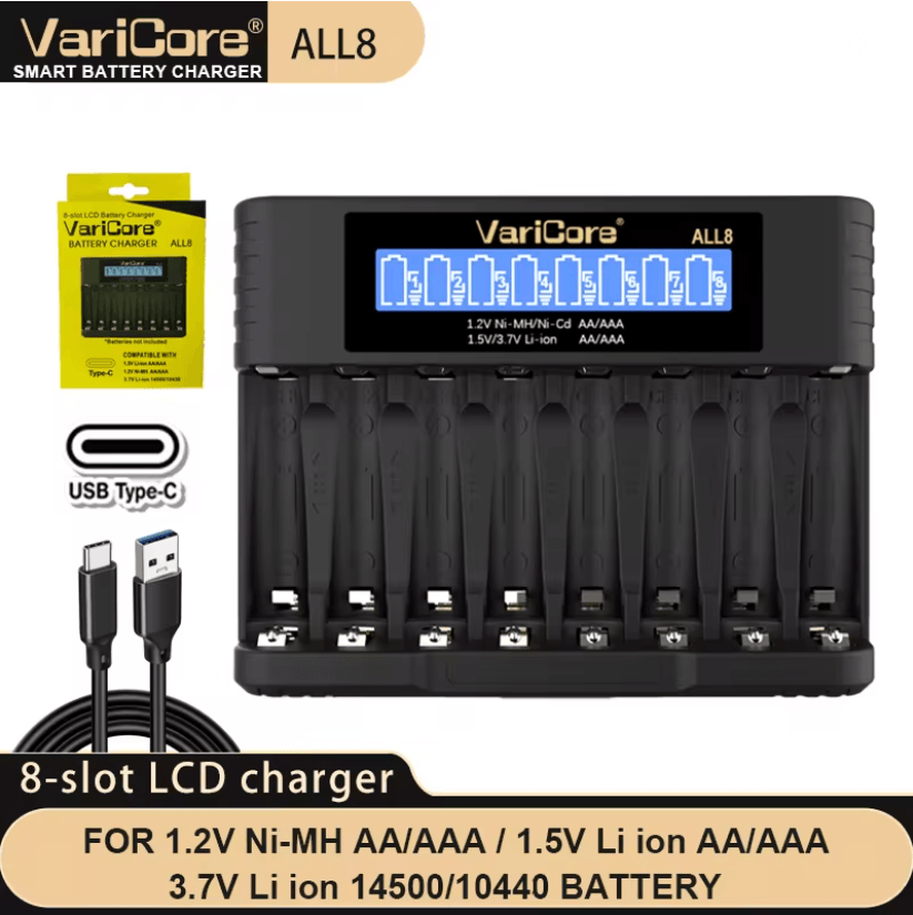 VariCore LCD Fast AA AAA Battery Charger  8 Slot Universal Rechargeable Battery Charger 5