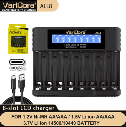 VariCore LCD Fast AA AAA Battery Charger  8 Slot Universal Rechargeable Battery Charger 5