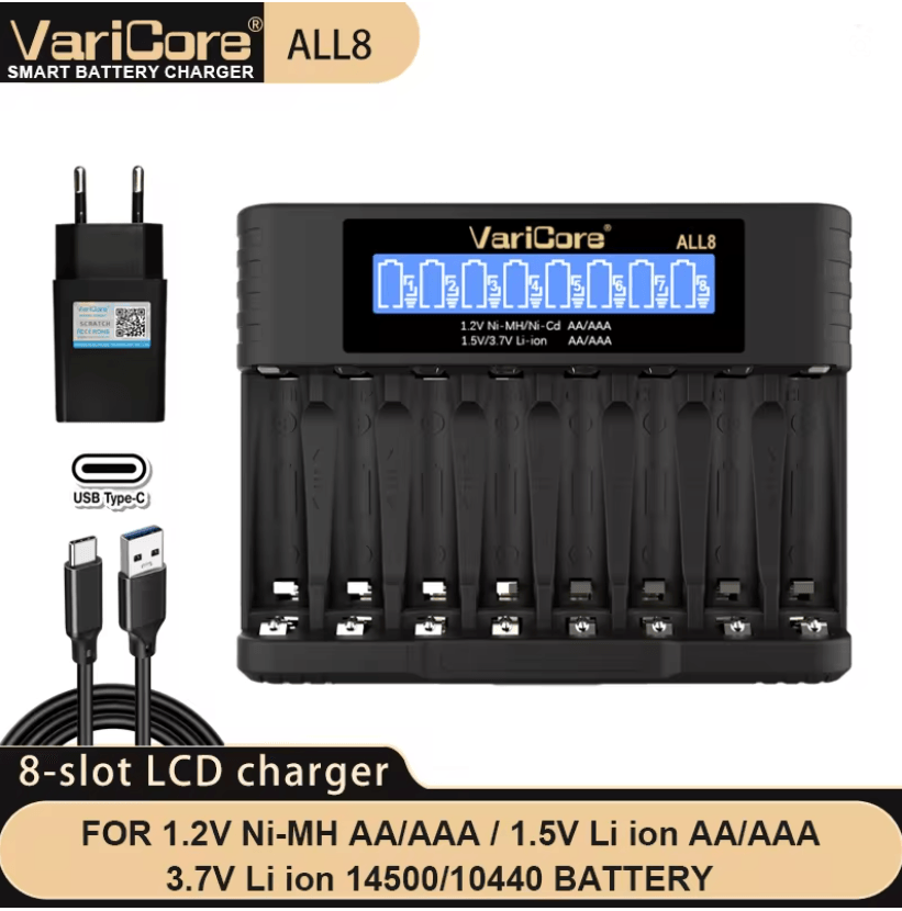 VariCore LCD Fast AA AAA Battery Charger  8 Slot Universal Rechargeable Battery Charger 6