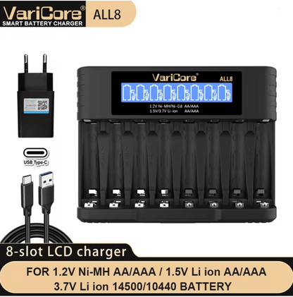 VariCore LCD Fast AA AAA Battery Charger  8 Slot Universal Rechargeable Battery Charger 6