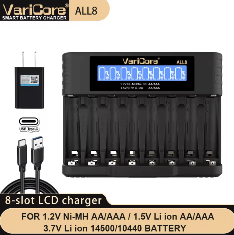VariCore LCD Fast AA AAA Battery Charger  8 Slot Universal Rechargeable Battery Charger 7