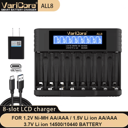 VariCore LCD Fast AA AAA Battery Charger  8 Slot Universal Rechargeable Battery Charger 7