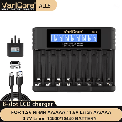 VariCore LCD Fast AA AAA Battery Charger  8 Slot Universal Rechargeable Battery Charger 8