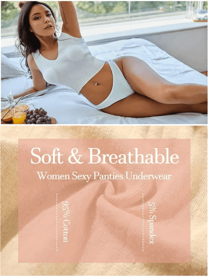 6 Pack Womens Cotton Thongs – Ribbed Low Rise G String Bikini Underwear Set