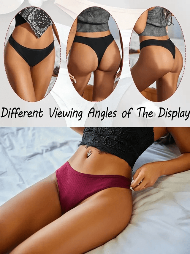 6 Pack Womens Cotton Thongs  Ribbed Low Rise G String Bikini Underwear Set 1