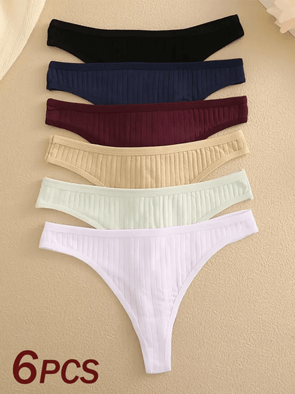 6 Pack Womens Cotton Thongs  Ribbed Low Rise G String Bikini Underwear Set 2
