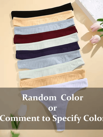 6 Pack Womens Cotton Thongs  Ribbed Low Rise G String Bikini Underwear Set 5