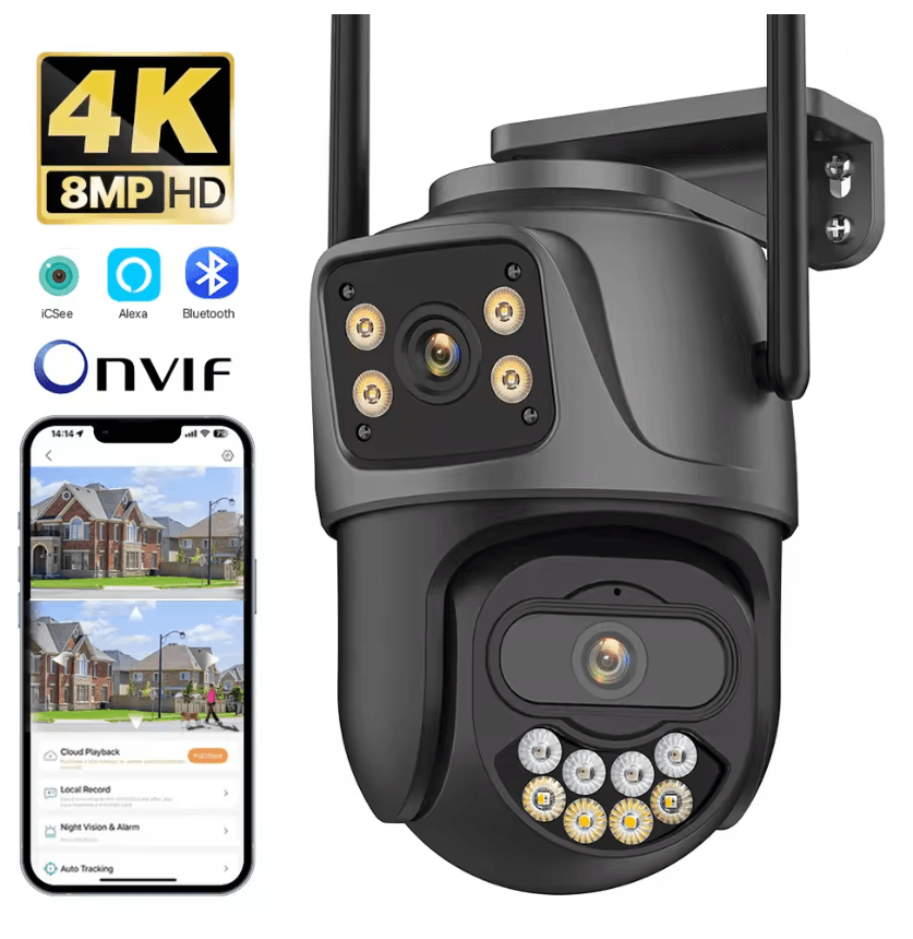 4K 8MP Dual Lens Outdoor WiFi PTZ Security Camera with Auto Tracking and Night Vision