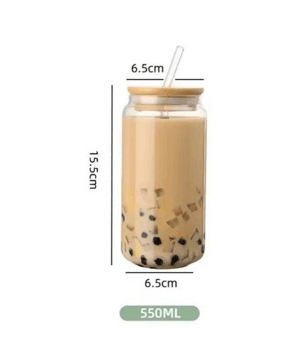 Glass Straw Cup With Wooden Lid  HeatResistant Transparent Tumbler For Hot And Cold Beverages 1