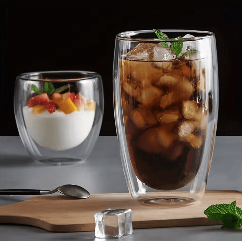 6Piece Double Wall Insulated Glass Cup Set  80ml To 450ml HeatResistant Borosilicate Glass Mugs For 1
