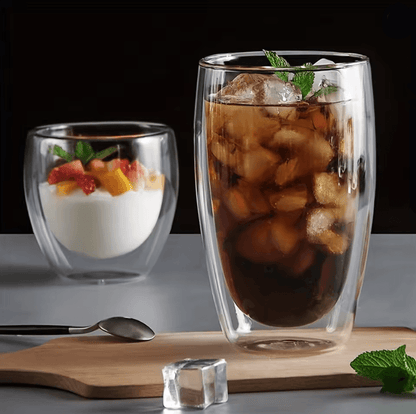 6Piece Double Wall Insulated Glass Cup Set  80ml To 450ml HeatResistant Borosilicate Glass Mugs For 1