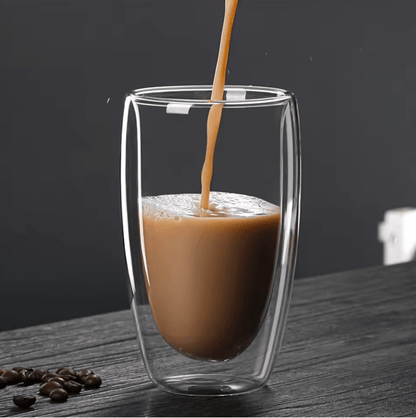 6Piece Double Wall Insulated Glass Cup Set  80ml To 450ml HeatResistant Borosilicate Glass Mugs For 2