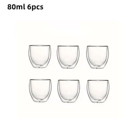 6Piece Double Wall Insulated Glass Cup Set  80ml To 450ml HeatResistant Borosilicate Glass Mugs For 3