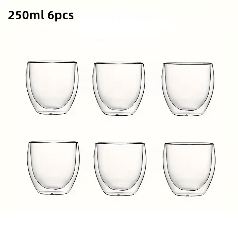 6Piece Double Wall Insulated Glass Cup Set  80ml To 450ml HeatResistant Borosilicate Glass Mugs For 5