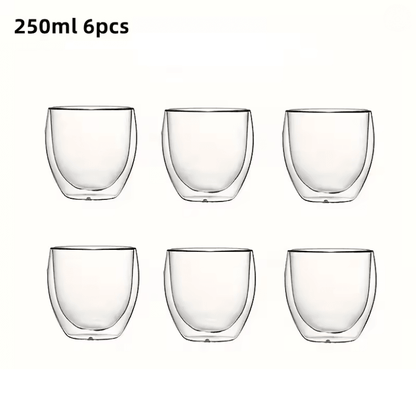 6Piece Double Wall Insulated Glass Cup Set  80ml To 450ml HeatResistant Borosilicate Glass Mugs For 5