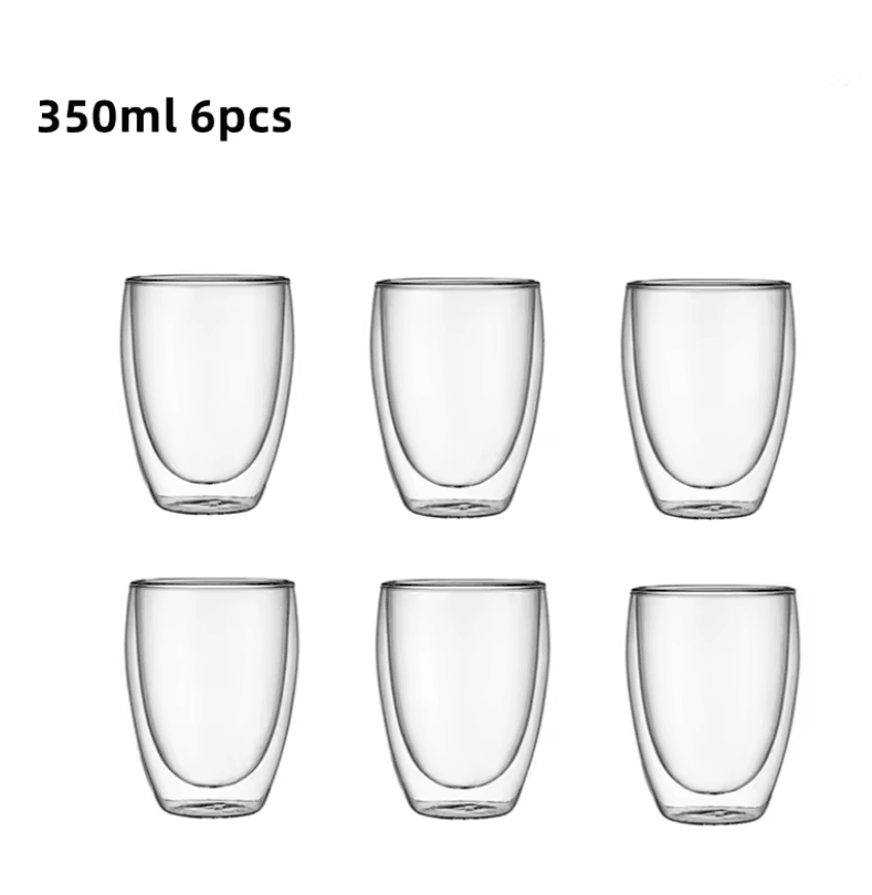 6Piece Double Wall Insulated Glass Cup Set  80ml To 450ml HeatResistant Borosilicate Glass Mugs For 6