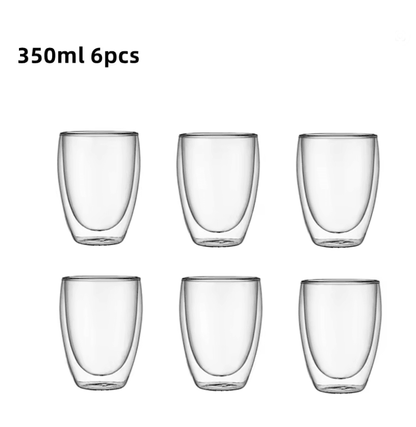 6Piece Double Wall Insulated Glass Cup Set  80ml To 450ml HeatResistant Borosilicate Glass Mugs For 6