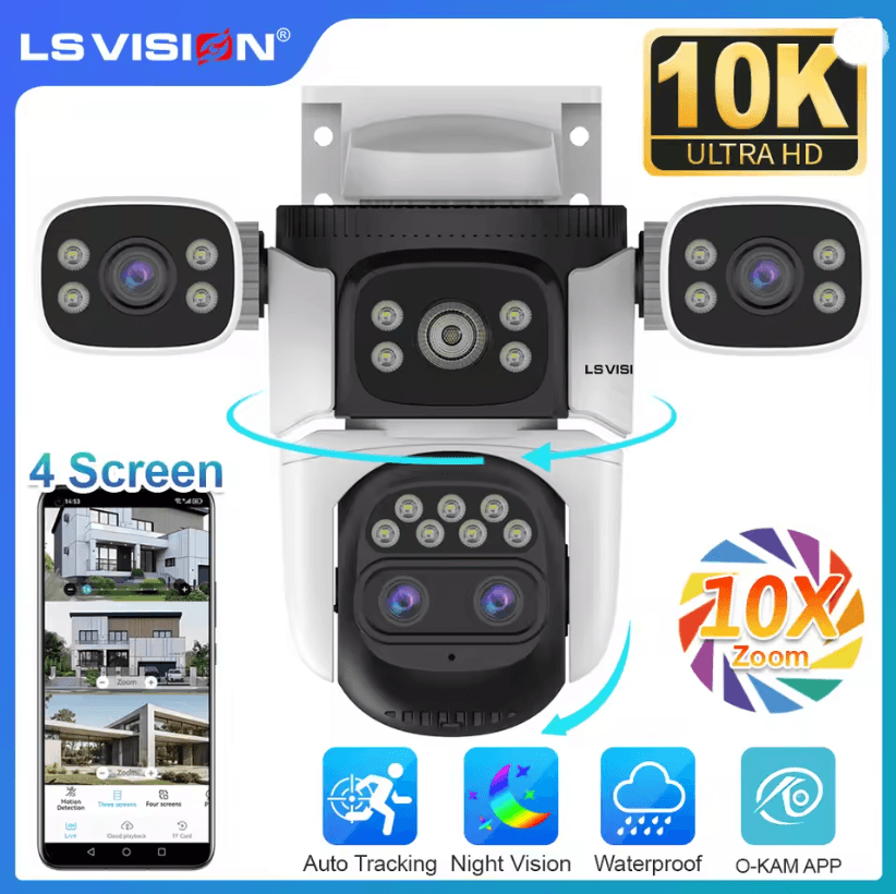 LS VISION 20MP 10X Zoom WiFi Outdoor Security Camera with Four Lens PTZ and Human Auto Tracking
