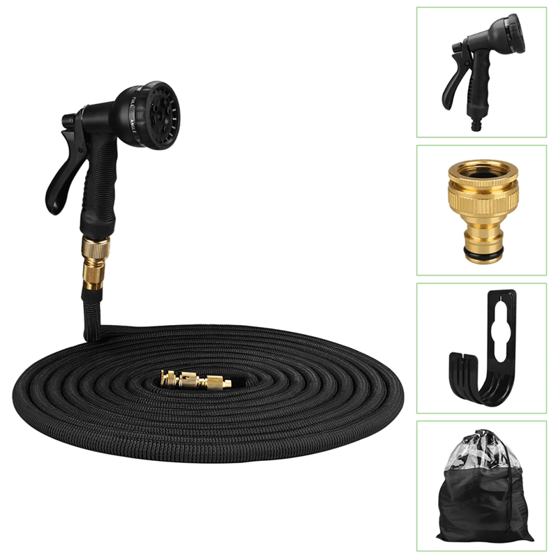 Expandable High Pressure Garden Water Hose with Double Metal Connectors and PVC Reel