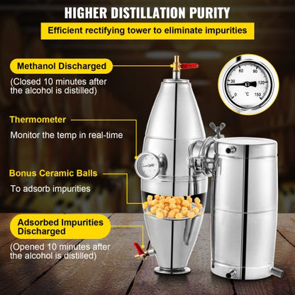 Stainless Steel Alcohol Distiller 30L Home Moonshine Still Kit For Wine Making Whiskey  Beer Boiler 4