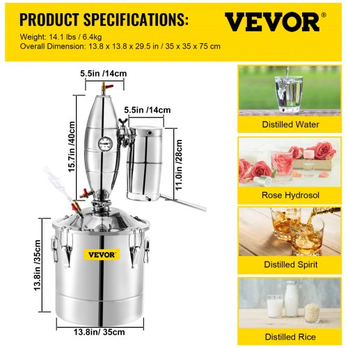 Stainless Steel Alcohol Distiller 30L Home Moonshine Still Kit For Wine Making Whiskey  Beer Boiler 7