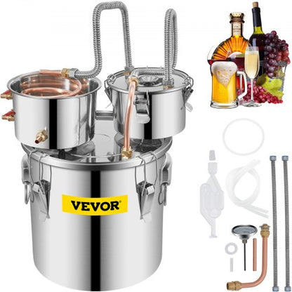 Alcohol Still Water, Alcohol Distiller Copper Tube Kit with Circulating Pump & Thermometer, Stainless Steel Home Brewing