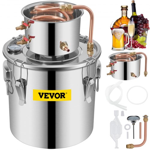 Multi-Purpose Copper Alcohol Still, DIY Distilling Kit for Whiskey, Vodka, Water & Essential Oils