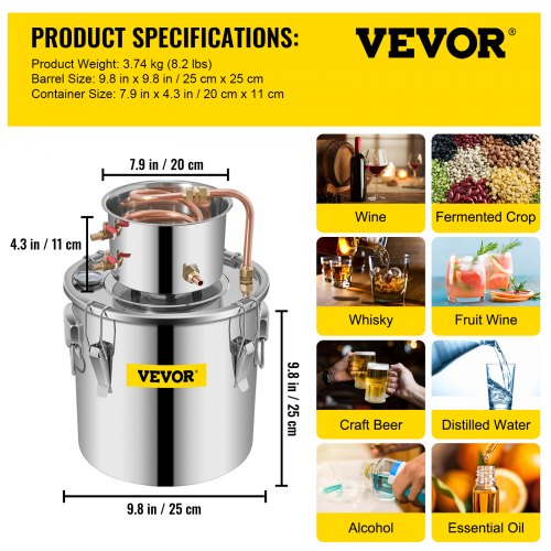 MultiPurpose Copper Alcohol Still DIY Distilling Kit For Whiskey Vodka Water  Essential Oils 6