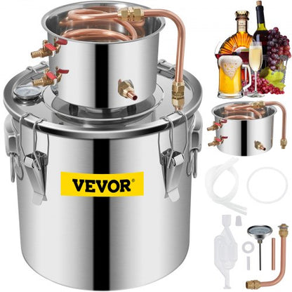 Alcohol Still Stainless Steel Distiller Kit, Water Alcohol Distiller with Copper Tube & Built-in Thermometer for DIY