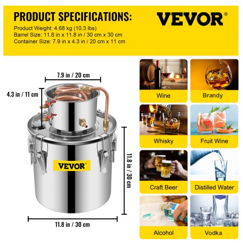 Alcohol Still Stainless Steel Distiller Kit Water Alcohol Distiller With Copper Tube  Builtin Therm 6