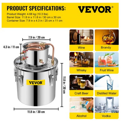Alcohol Still Stainless Steel Distiller Kit Water Alcohol Distiller With Copper Tube  Builtin Therm 6