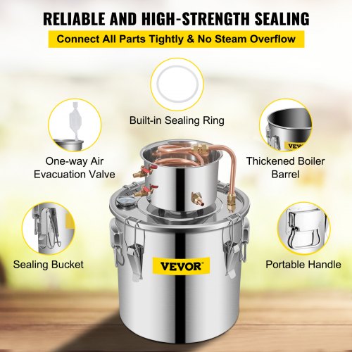 Alcohol Still Stainless Steel Distiller Kit, Water Alcohol Distiller Copper Tube Home Brewing Kit