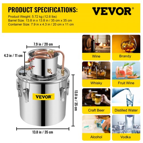 Alcohol Still Stainless Steel Distiller Kit, Water Alcohol Distiller Copper Tube Home Brewing Kit