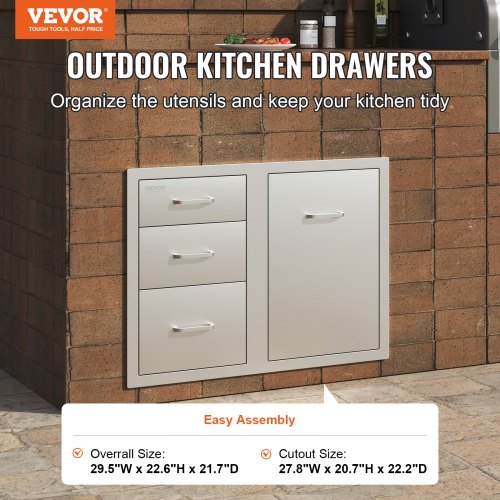 BBQ Island Storage Drawer Combo 295 W X 226 H Stainless Steel Outdoor Kitchen Organizer With Propan 2