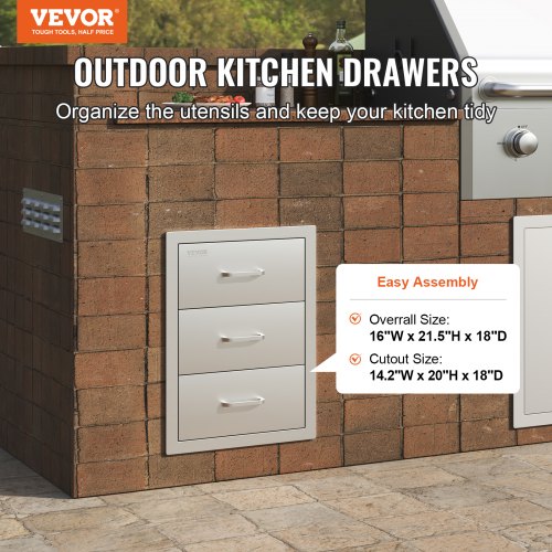 16 X 215 Stainless Steel 201 BBQ Drawer TripleTier Outdoor Kitchen Storage Chest Of Drawers For Gri 3