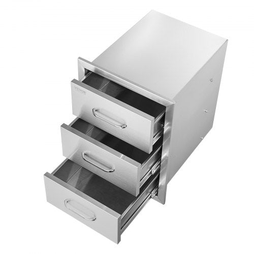 16" x 21.5" Stainless Steel 201 BBQ Drawer, Triple-Tier Outdoor Kitchen Storage Chest of Drawers for Grill Stations