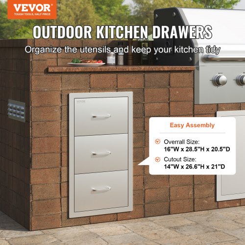 Outdoor Kitchen Drawers 16 X 285 Stainless Steel BBQ Storage Cabinet With Handle For Grill Islands  2