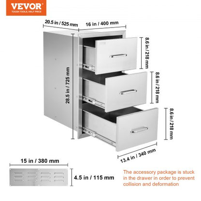 Outdoor Kitchen Drawers 16 X 285 Stainless Steel BBQ Storage Cabinet With Handle For Grill Islands  7
