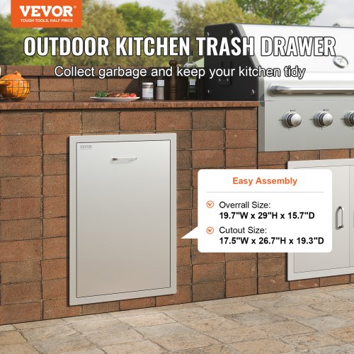 Stainless Steel Trash Drawer For Outdoor Kitchens 197W X 29H VEVOR PullOut Bin With Cover Perfect F