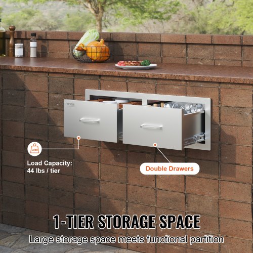 Outdoor Kitchen Drawers 295 Wide Stainless Steel Horizontal Double BBQ Access Drawers With Smooth S 3